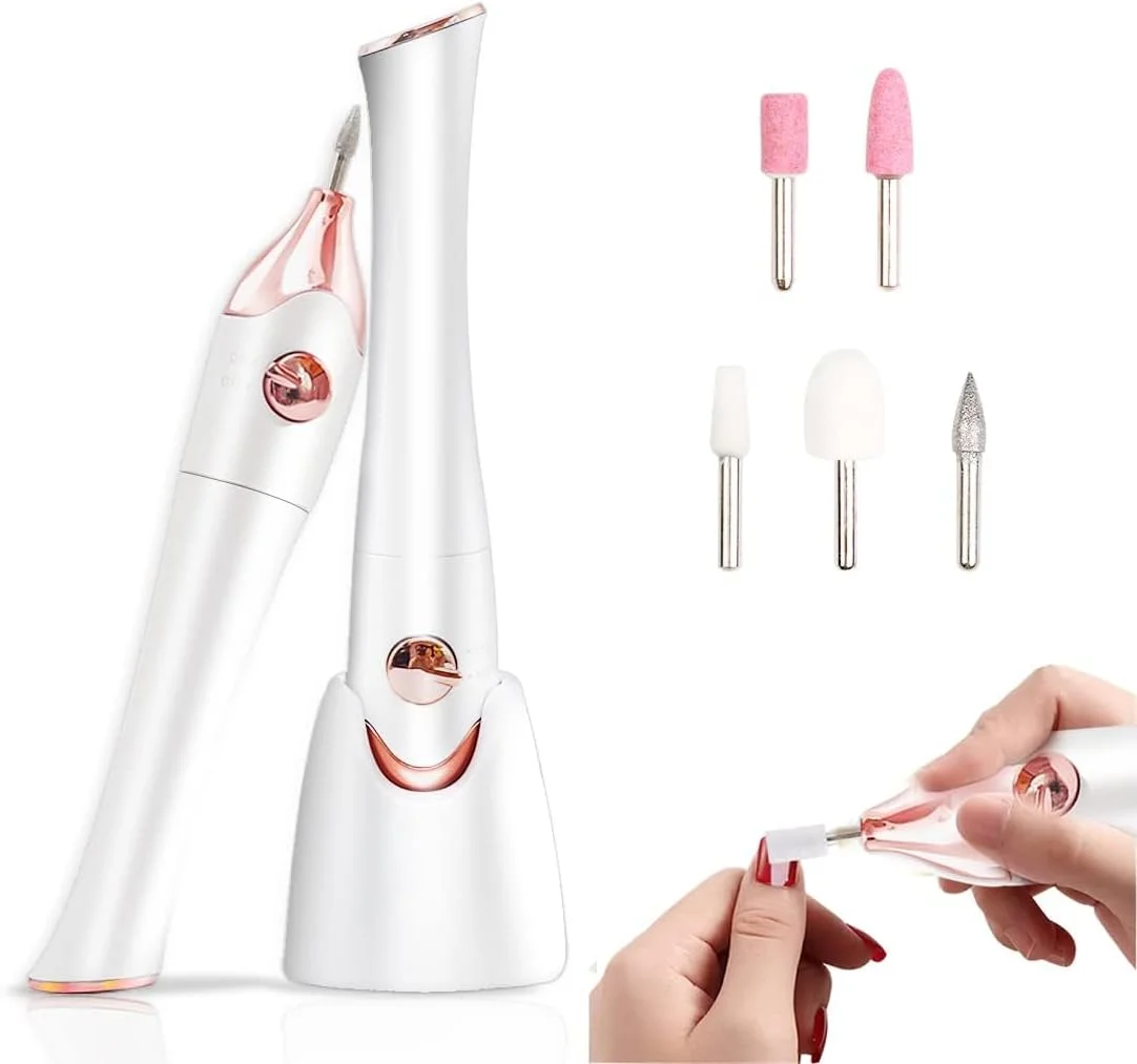 سوهان برقی ناخن حرفه ای NALACAL با 5 عدد سری سوهان، پایه نور UV، کیت مانیکور پدیکور برای ناخن های اکریلیک و ژل، از بین برنده پینه، ابزار بی سیم ناخن پا و دست اکریلیک (نیاز به باتری)