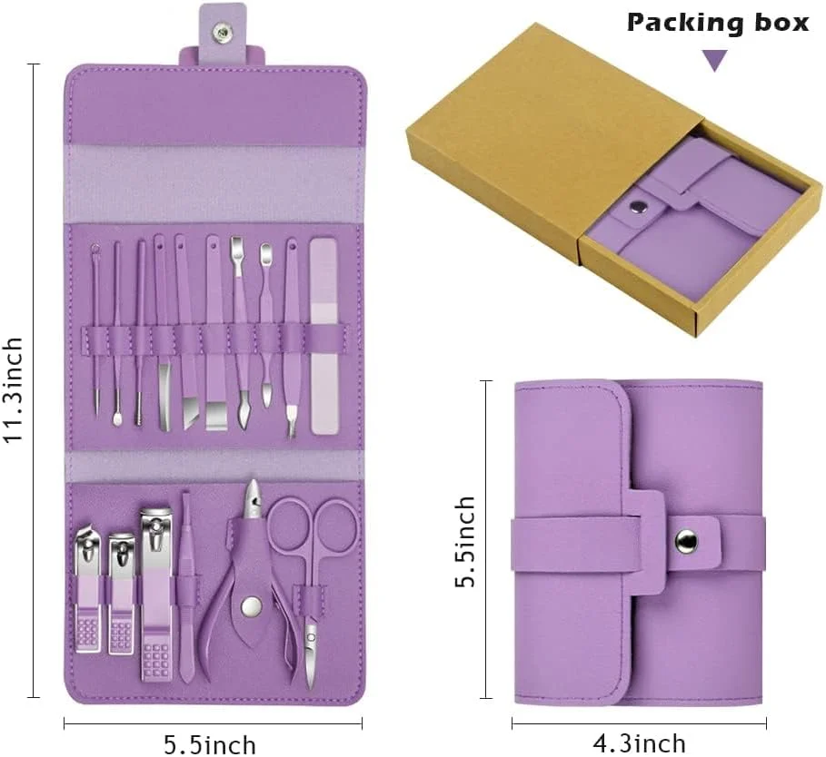 ست مانیکور مسافرتی 16 تکه ممتاز NALACAL - ناخن گیر، موچین، قیچی، نیپر کوتیکول و ابزار پدیکور استیل ضد زنگ با کیف چرمی PU بنفش شیک - کیت مراقبت از ناخن قابل حمل ست مانیکور مسافرتی 16 تکه ممتاز NALACAL - ناخن گیر، موچین، قیچی، نیپر کوتیکول و ابزار پدیکور استیل ضد زنگ با کیف چرمی PU بنفش شیک - کیت مراقبت از ناخن قابل حمل