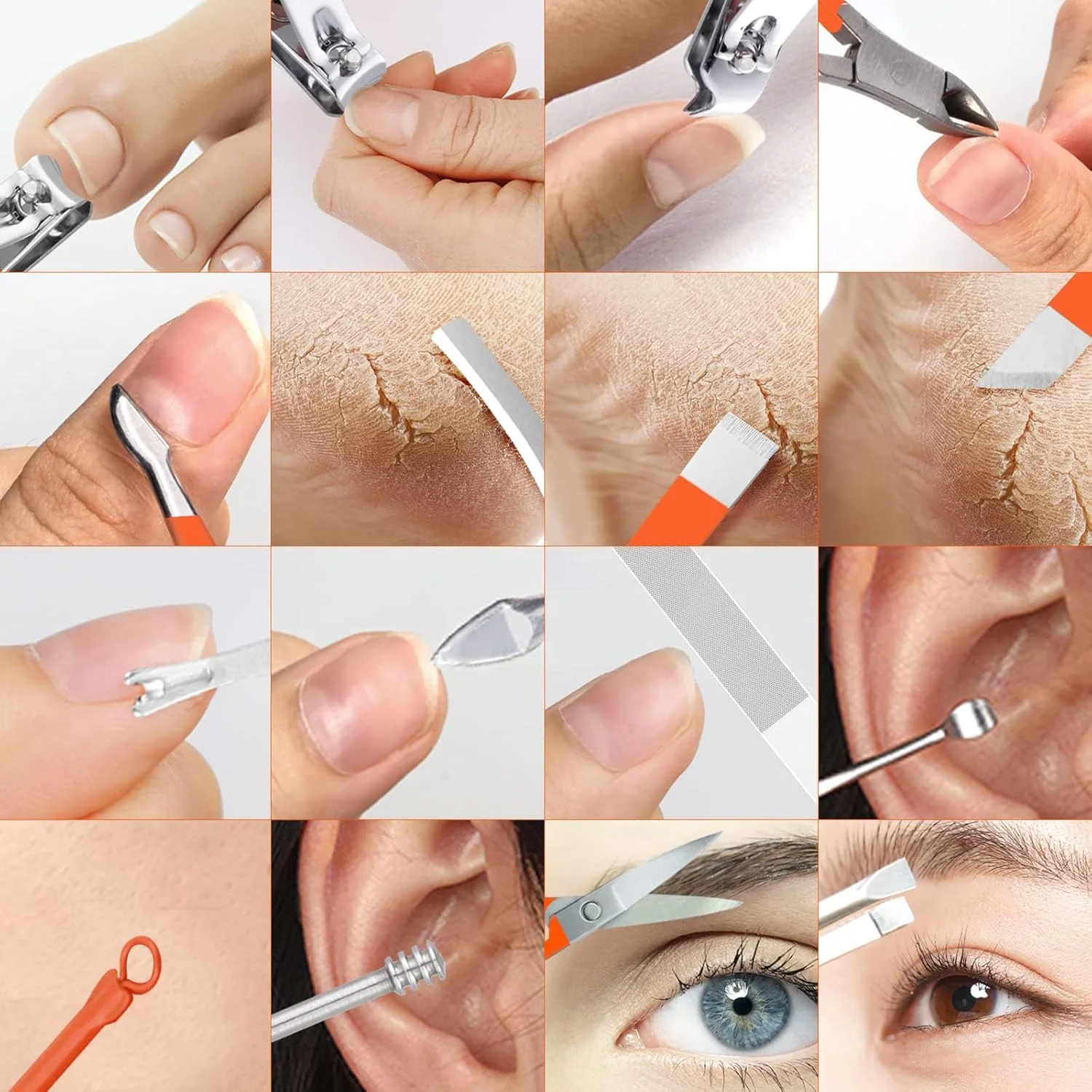 ست مانیکور NALACAL، ست پدیکور و ناخن گیر، ست حرفه ای 16 تکه ابزار مراقبت از ناخن استیل ضد زنگ با کیف چرمی مسافرتی سگک دار لوکس برای ناخن های ضخیم هدیه مردانه و زنانه (نارنجی)
