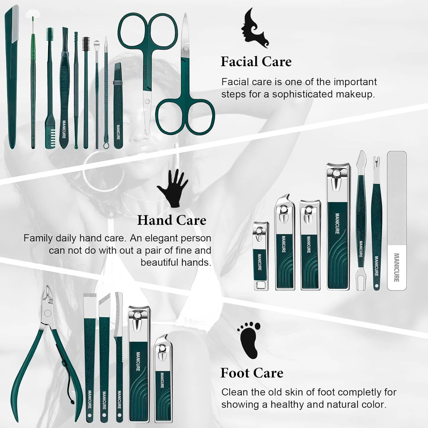 ست مانیکور NALACAL، کیت ناخن گیر 22 تکه، ست پدیکور حرفه ای، ابزار مراقبت از ناخن استیل ضد زنگ تیز و بادوام برای مردان و زنان با کیف مسافرتی لوکس (سبز تیره)