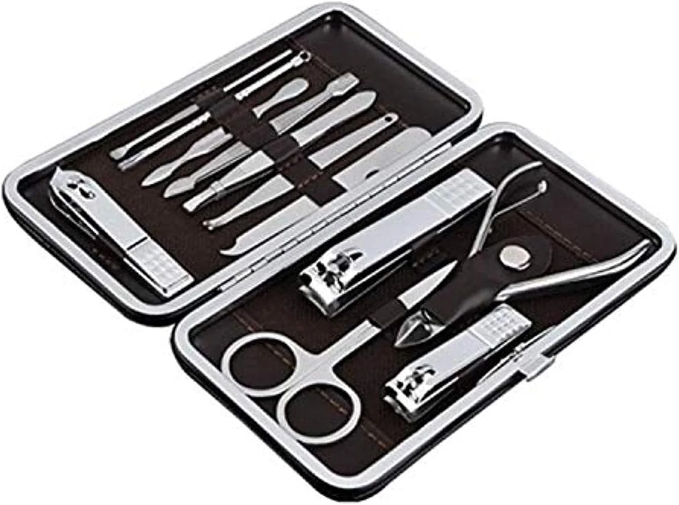 ست مانیکور ناخن 12 تکه استیل ضد زنگ، ابزار مراقبت از ناخن با مینی ناخن گیر، سوهان، قیچی، موچین، ابزار پیرایش ناخن، ست قیچی و ناخن گیر