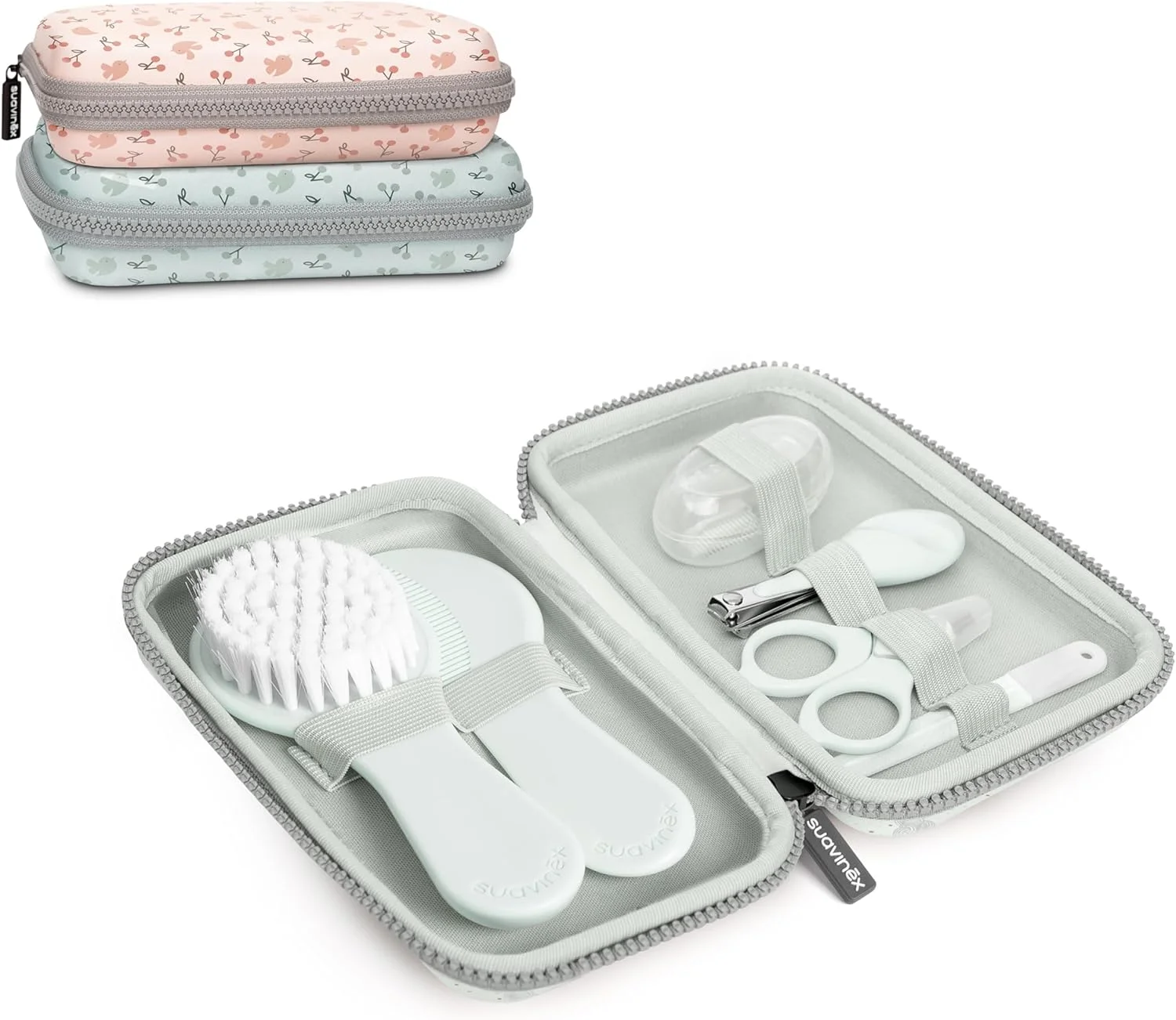 ست مراقبت از نوزاد سواوینکس، ست کامل و قابل حمل مانیکور نوزاد شامل: برس و شانه + مسواک انگشتی + قیچی + سوهان + ناخن گیر، 6 تکه، سبز