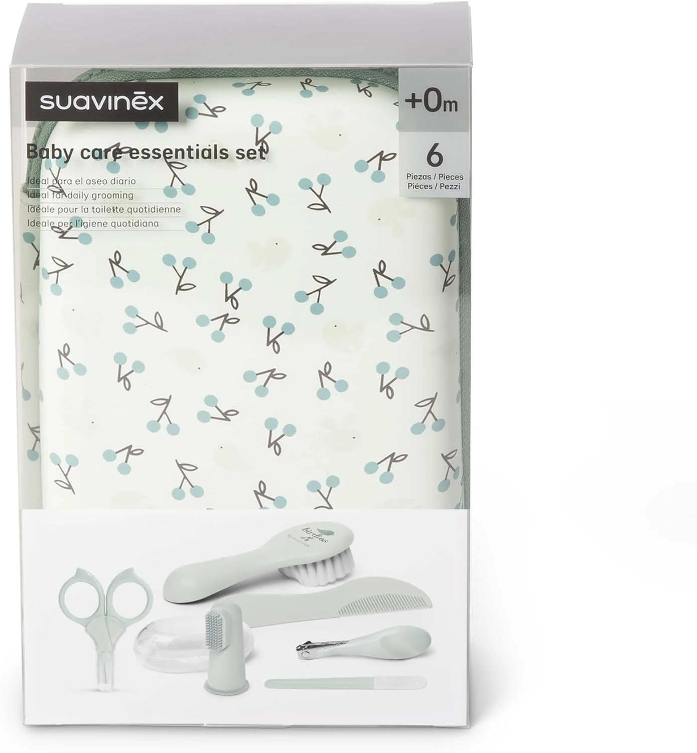 ست مراقبت از نوزاد سواوینکس، ست کامل و قابل حمل مانیکور نوزاد شامل: برس و شانه + مسواک انگشتی + قیچی + سوهان + ناخن گیر، 6 تکه، سبز