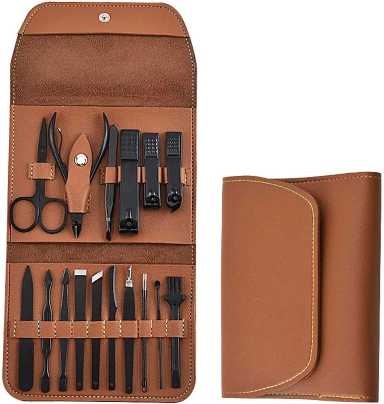 ست مانیکور استیل ضد زنگ DELFINO، کیت حرفه ای 16 تکه مانیکور پدیکور ابزار ناخن گیر با کیف چرمی PU، کیت نظافت مسافرتی مراقبت شخصی هدیه برای مردان و زنان (قهوه ای) ست مانیکور استیل ضد زنگ DELFINO، کیت حرفه ای 16 تکه مانیکور پدیکور ابزار ناخن گیر با کیف چرمی PU، کیت نظافت مسافرتی مراقبت شخصی هدیه برای مردان و زنان (قهوه ای)
