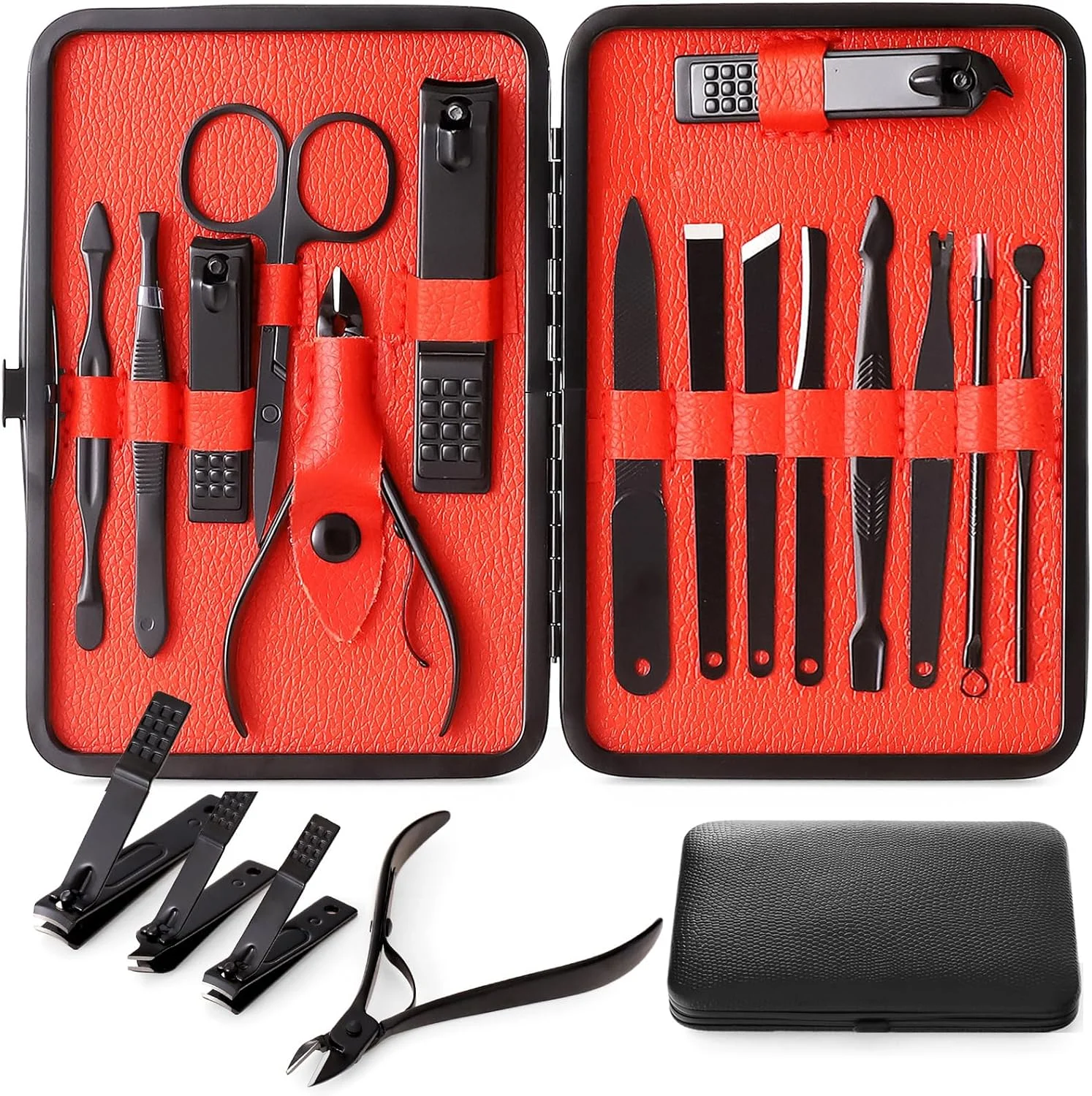 ست ناخن گیر QLNE، دقت بالا، فولاد ضد زنگ، کیت پدیکور، سوهان ناخن، قیچی ناخن تیز و ناخن گیر، کیت مانیکور پدیکور ناخن های دست و پا با کیف شیک قابل حمل