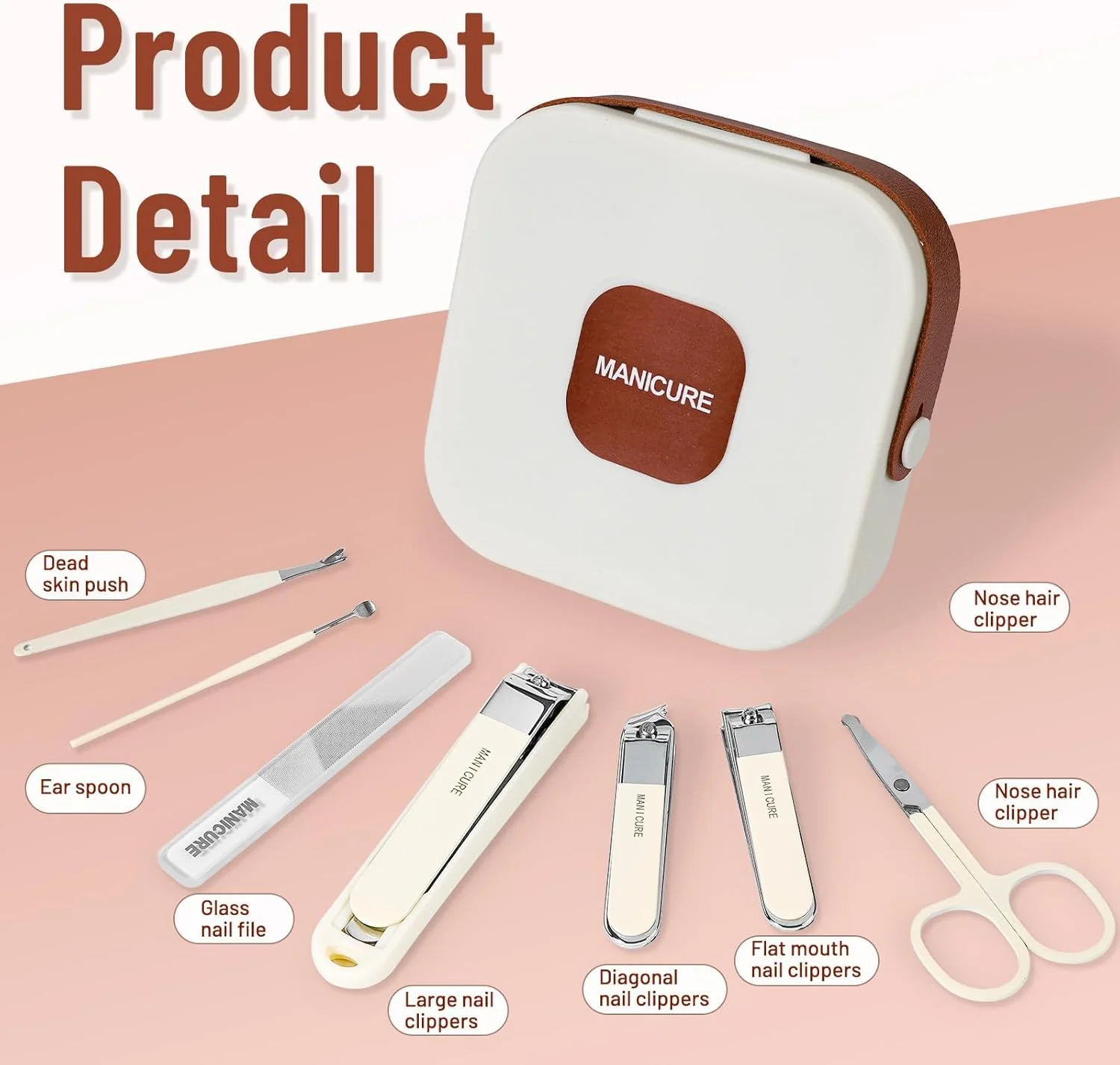 ست 7 تکه ناخن گیر استیل ضد زنگ با ابزار پیرایش حرفه ای، کیت مانیکور و پدیکور، شامل ناخن گیر انگشتان دست و پا، کیف مسافرتی لوکس برای مراقبت از ناخن