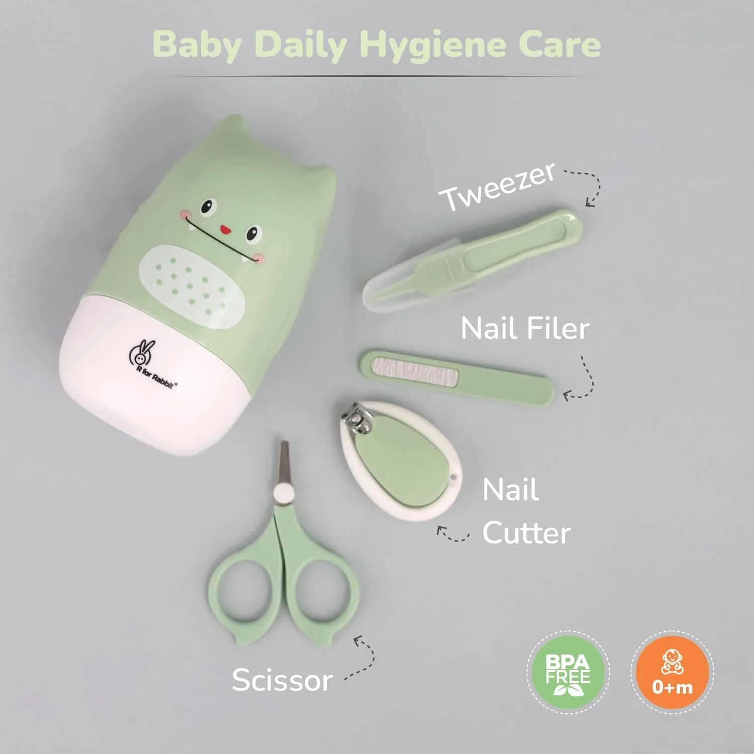 ست مانیکور 4 در 1 نوزاد R for Rabbit Stylo Kitty، شامل ناخن گیر کودک، موچین، سوهان و قیچی (سبز) ست مانیکور 4 در 1 نوزاد R for Rabbit Stylo Kitty، شامل ناخن گیر کودک، موچین، سوهان و قیچی (سبز)