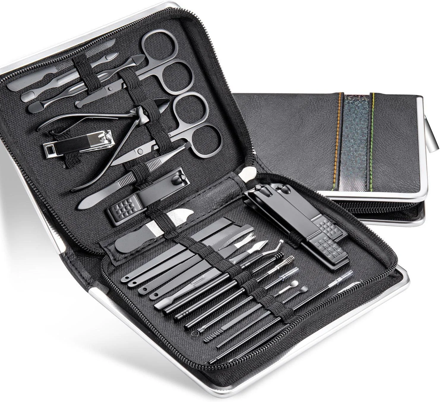 ست مانیکور sddjqy، کیت پدیکور حرفه ای ناخن 26 تکه ابزار مراقبت از ناخن برای مسافرت و نظافت (مشکی)