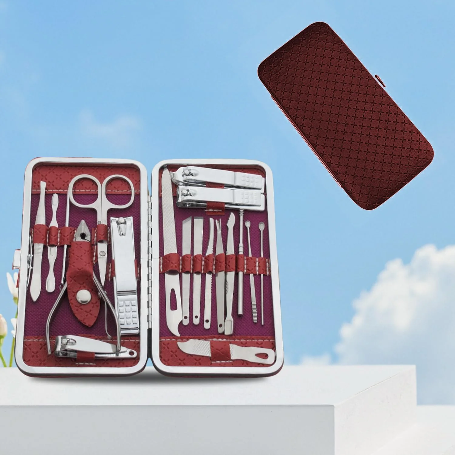 ست مانیکور استیل ضد زنگ قابل حمل - ست حرفه ای 19 تکه ناخن گیر و پدیکور