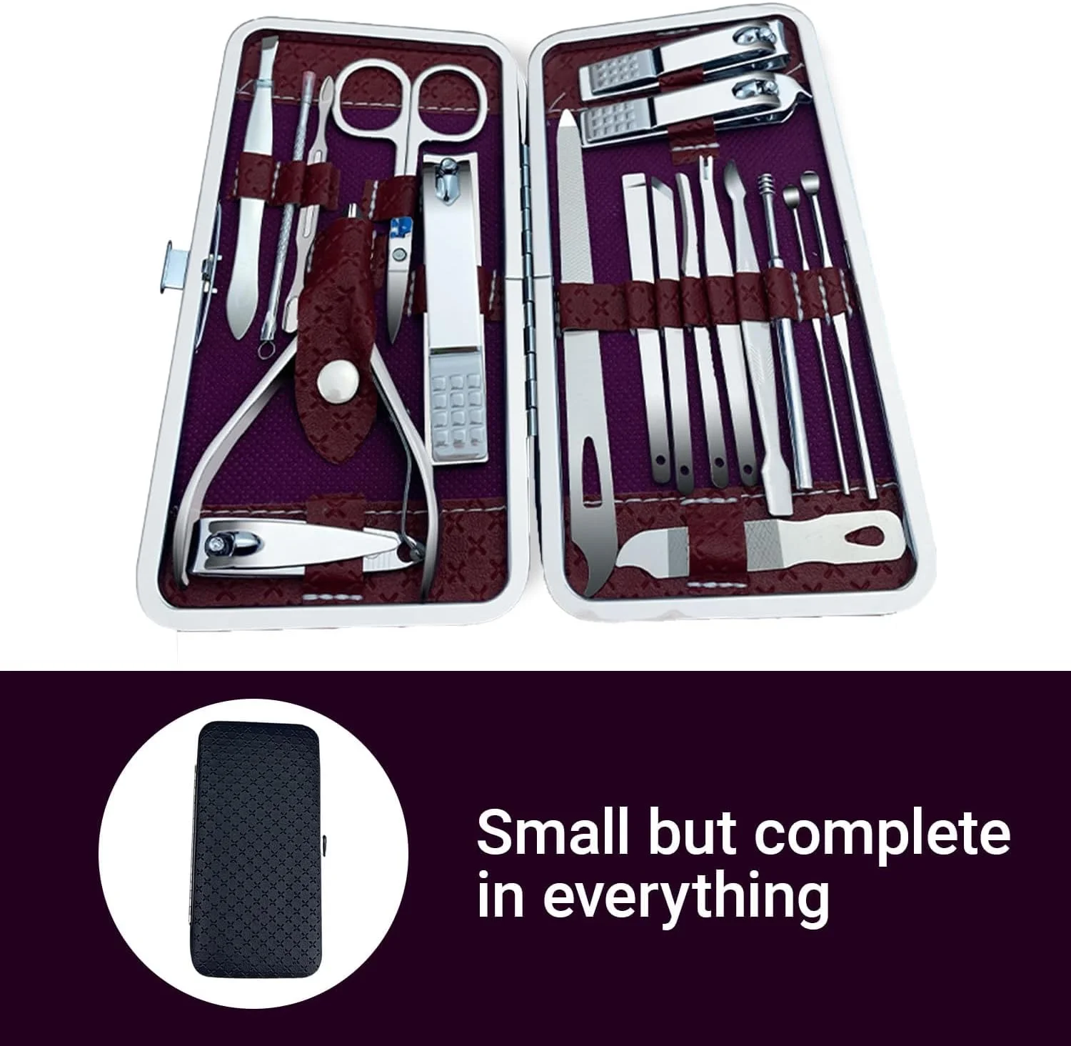 ست مانیکور استیل ضد زنگ قابل حمل - ست حرفه ای 19 تکه ناخن گیر و پدیکور