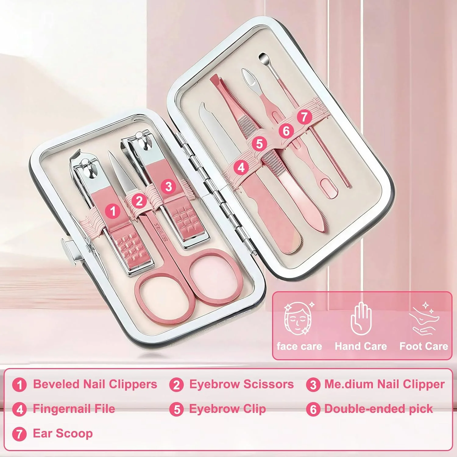 ست مانیکور حرفه ای 7 در 1 | ناخن گیر و قیچی استیل ضد زنگ و کیت پدیکور | کیت نظافت مانیکور قابل حمل و مناسب مسافرت | هدیه برای خانم ها ست مانیکور حرفه ای 7 در 1 | ناخن گیر و قیچی استیل ضد زنگ و کیت پدیکور | کیت نظافت مانیکور قابل حمل و مناسب مسافرت | هدیه برای خانم ها