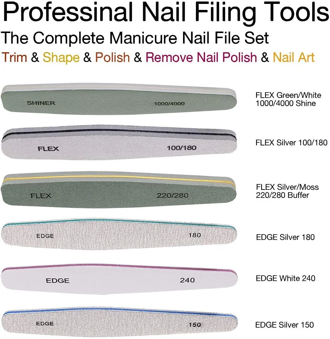 ست سوهان ناخن حرفه ای ممتاز برای ناخن های اکریلیک و ناخن های طبیعی، سوهان مانیکور Edge Flex، پولیش ناخن، ست سوهان ناخن قابل شستشو (6 عدد) ست سوهان ناخن حرفه ای ممتاز برای ناخن های اکریلیک و ناخن های طبیعی، سوهان مانیکور Edge Flex، پولیش ناخن، ست سوهان ناخن قابل شستشو (6 عدد)