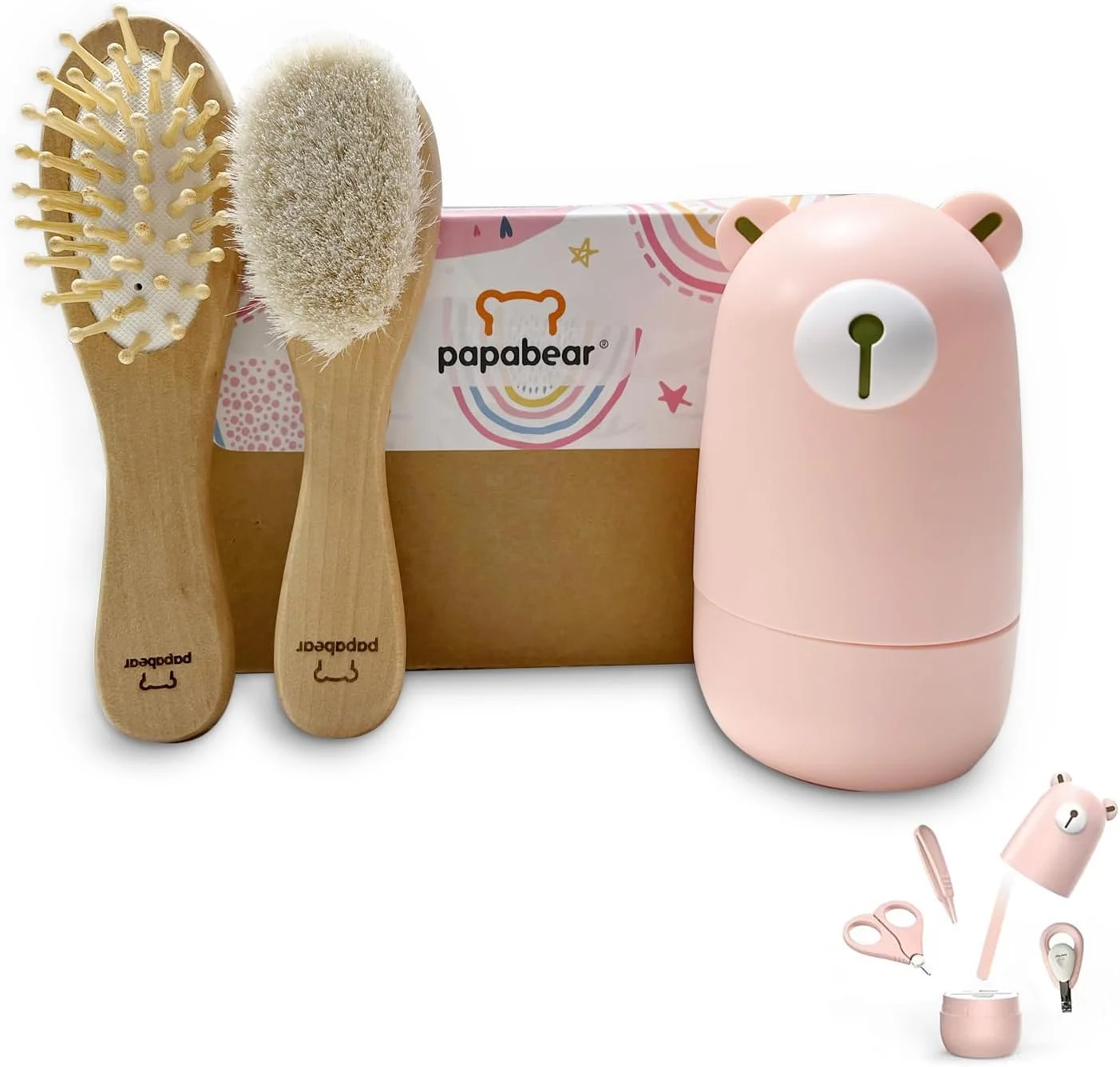 ست ناخن گیر کودک پاپابیر با جعبه زیبا، کیت سوهان ناخن و انگشت پا برای مانیکور و پدیکور نوزاد، هدیه نظافت مادر جدید