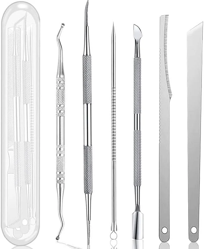 ست ابزار پدیکور شامل سوهان ناخن و ابزار کاشت ناخن، استیل ضد زنگ، سوهان ناخن پا، ست مانیکور و پدیکور استیل ضد زنگ 6 تکه (همراه با جعبه نگهداری)