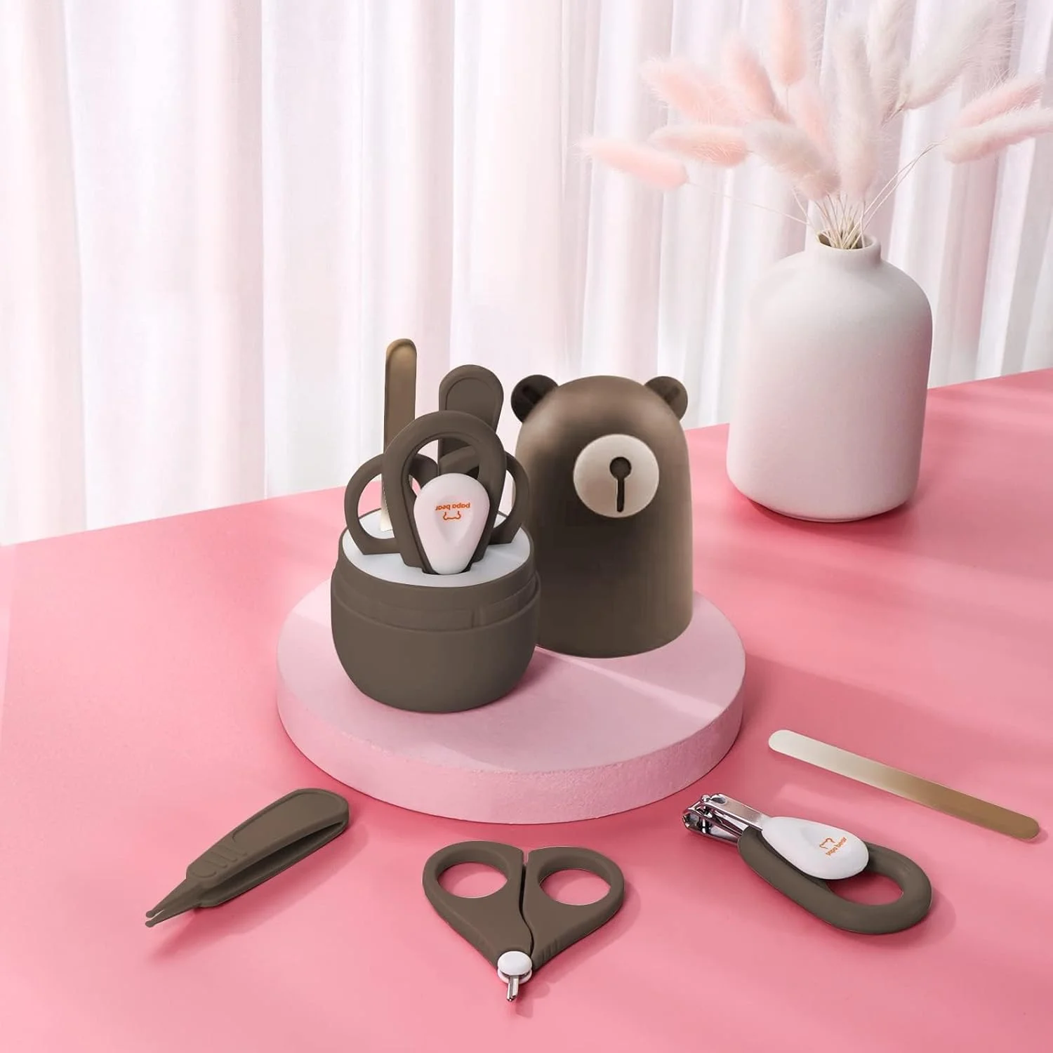 ست ناخن گیر کودک پاپابیر با جعبه زیبا، کیت سوهان ناخن و انگشت پا برای مانیکور و پدیکور نوزاد، هدیه نظافت مادر جدید