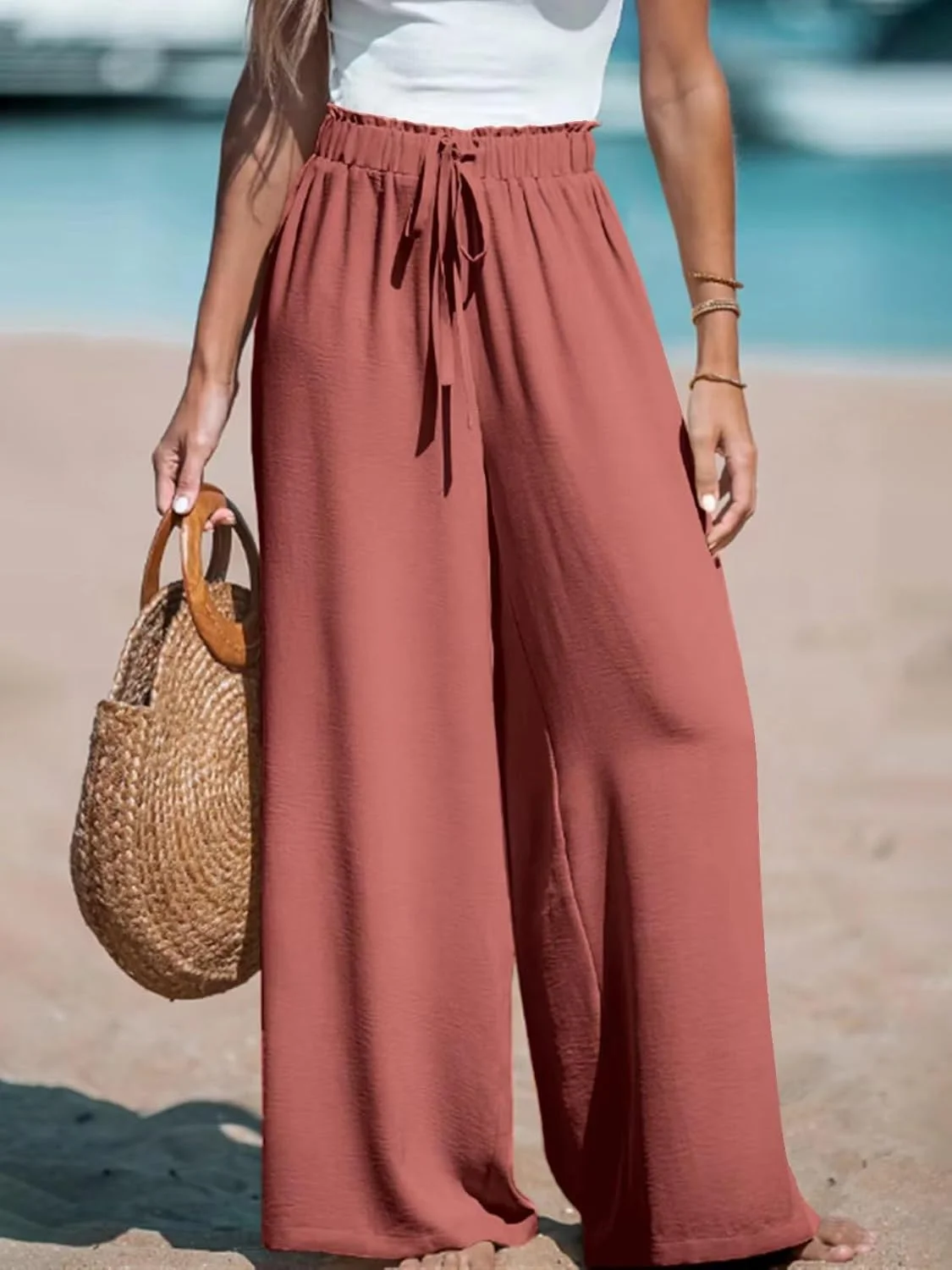 شلوار زنانه پاچه گشاد، کمر بلند، گشاد و روان، شلوار پالازو قابل تنظیم، شلوار غیر رسمی اداری با جیب شلوار زنانه پاچه گشاد، کمر بلند، گشاد و روان، شلوار پالازو قابل تنظیم، شلوار غیر رسمی اداری با جیب