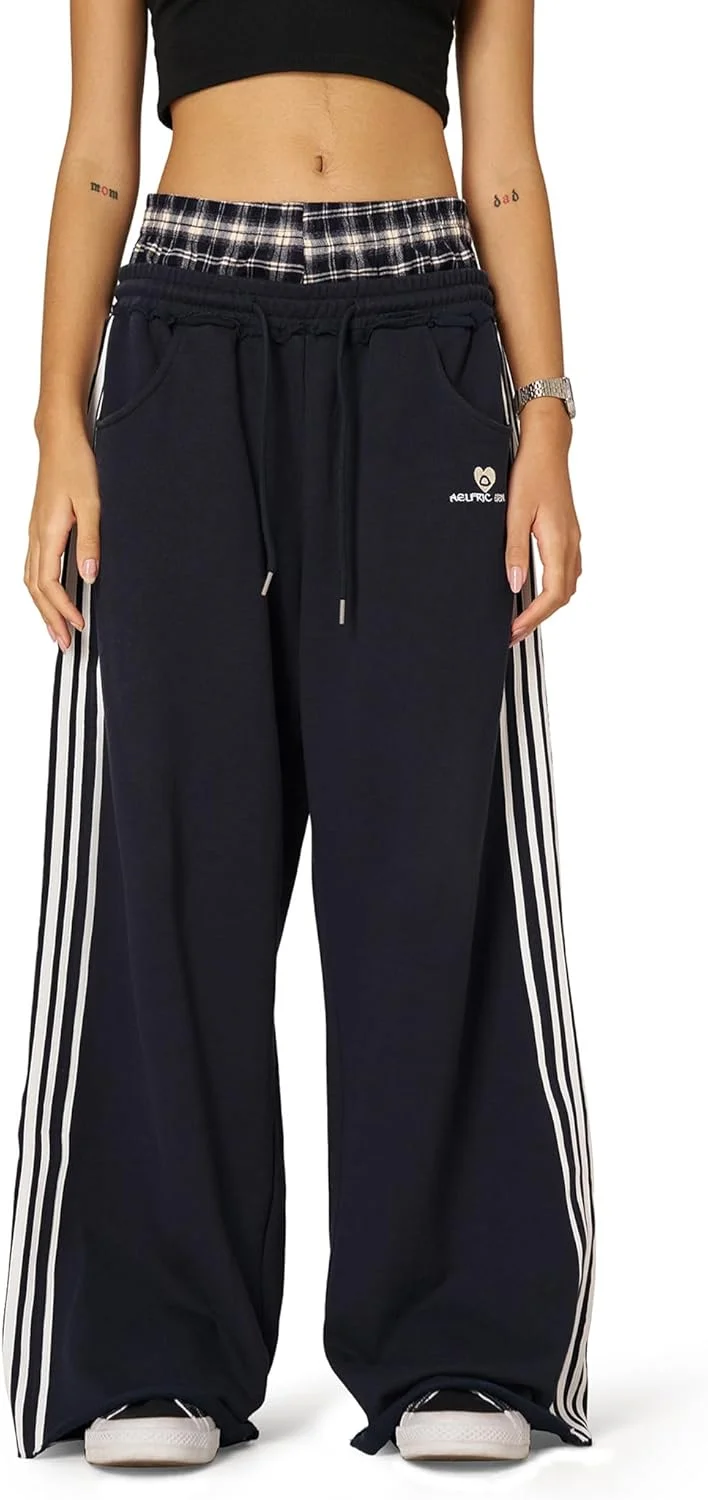 شلوار گرمکن پاچه گشاد زنانه الفریک ادن با طرح تکه دوزی چهارخانه، شلوار بلند و آزاد با جیب شلوار گرمکن پاچه گشاد زنانه الفریک ادن با طرح تکه دوزی چهارخانه، شلوار بلند و آزاد با جیب