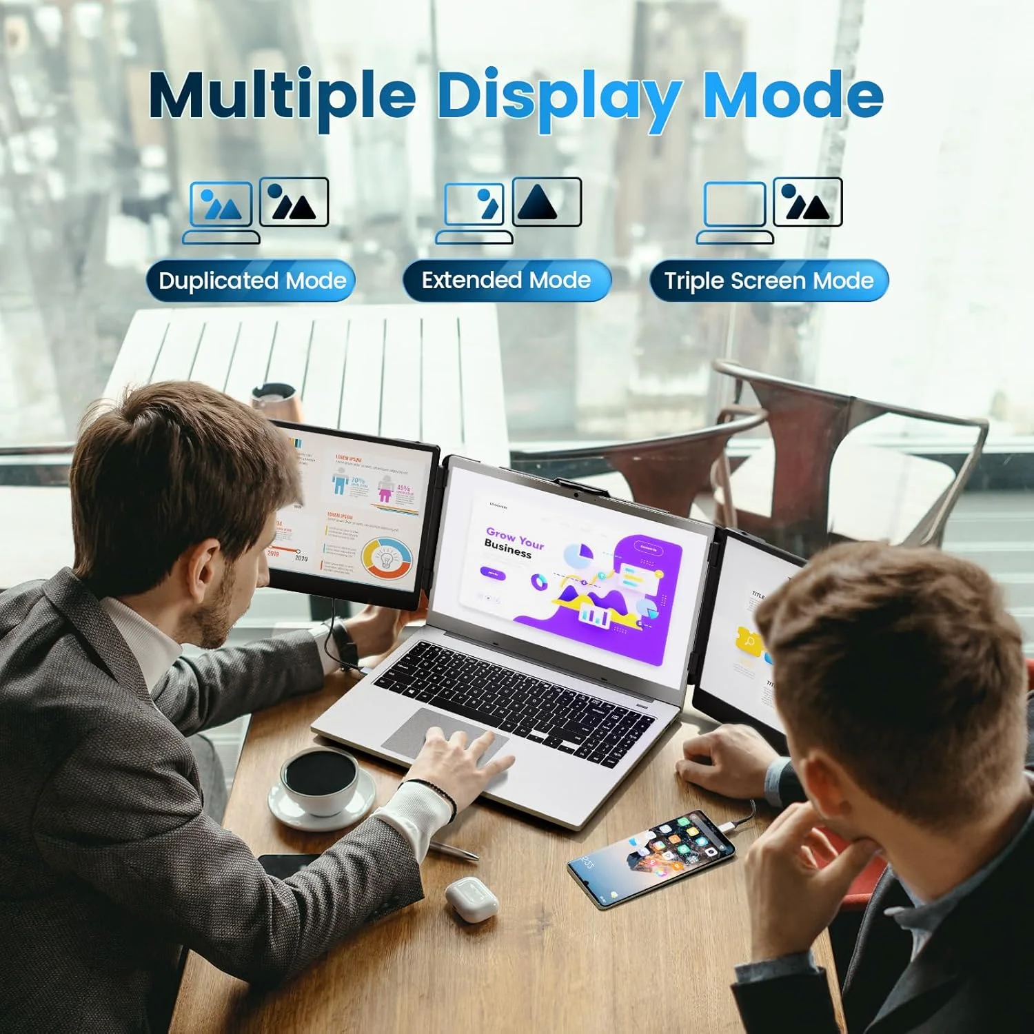 اکستندر صفحه نمایش لپ تاپ 14 اینچی domyfan، مانیتور سه گانه قابل حمل FHD 1080P IPS برای لپ تاپ، اتصال و پخش HDMI/USB-A/Type-C برای ویندوز، مک، اندروید، کروم، سوییچ و PS5، سازگار با لپ تاپ های 13.3 تا 17 اینچی اکستندر صفحه نمایش لپ تاپ 14 اینچی domyfan، مانیتور سه گانه قابل حمل FHD 1080P IPS برای لپ تاپ، اتصال و پخش HDMI/USB-A/Type-C برای ویندوز، مک، اندروید، کروم، سوییچ و PS5، سازگار با لپ تاپ های 13.3 تا 17 اینچی