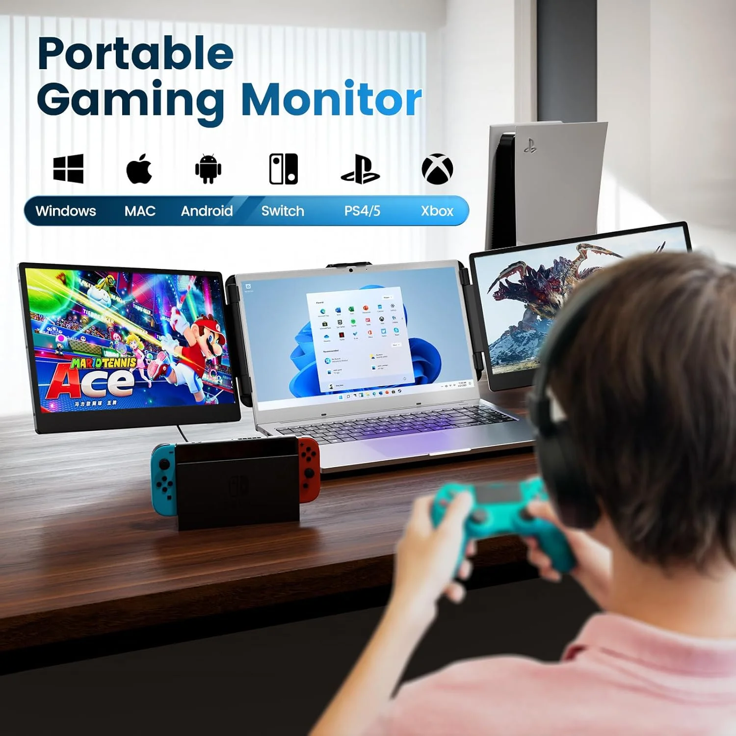 اکستندر صفحه نمایش لپ تاپ 14 اینچی domyfan، مانیتور سه گانه قابل حمل FHD 1080P IPS برای لپ تاپ، اتصال و پخش HDMI/USB-A/Type-C برای ویندوز، مک، اندروید، کروم، سوییچ و PS5، سازگار با لپ تاپ های 13.3 تا 17 اینچی اکستندر صفحه نمایش لپ تاپ 14 اینچی domyfan، مانیتور سه گانه قابل حمل FHD 1080P IPS برای لپ تاپ، اتصال و پخش HDMI/USB-A/Type-C برای ویندوز، مک، اندروید، کروم، سوییچ و PS5، سازگار با لپ تاپ های 13.3 تا 17 اینچی