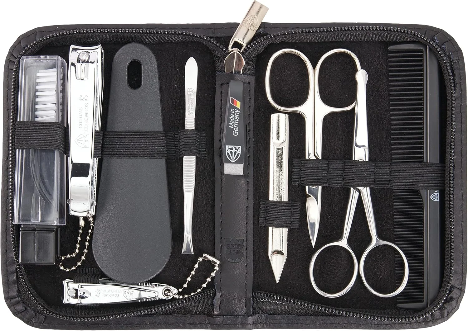 تری سورز آلمان - ست مانیکور پدیکور 10 تکه با کیفیت عالی برای مراقبت از ناخن، شامل موچین، سوهان و ناخن گیر، ساخت تری سورز (چرم اصل - مشکی)