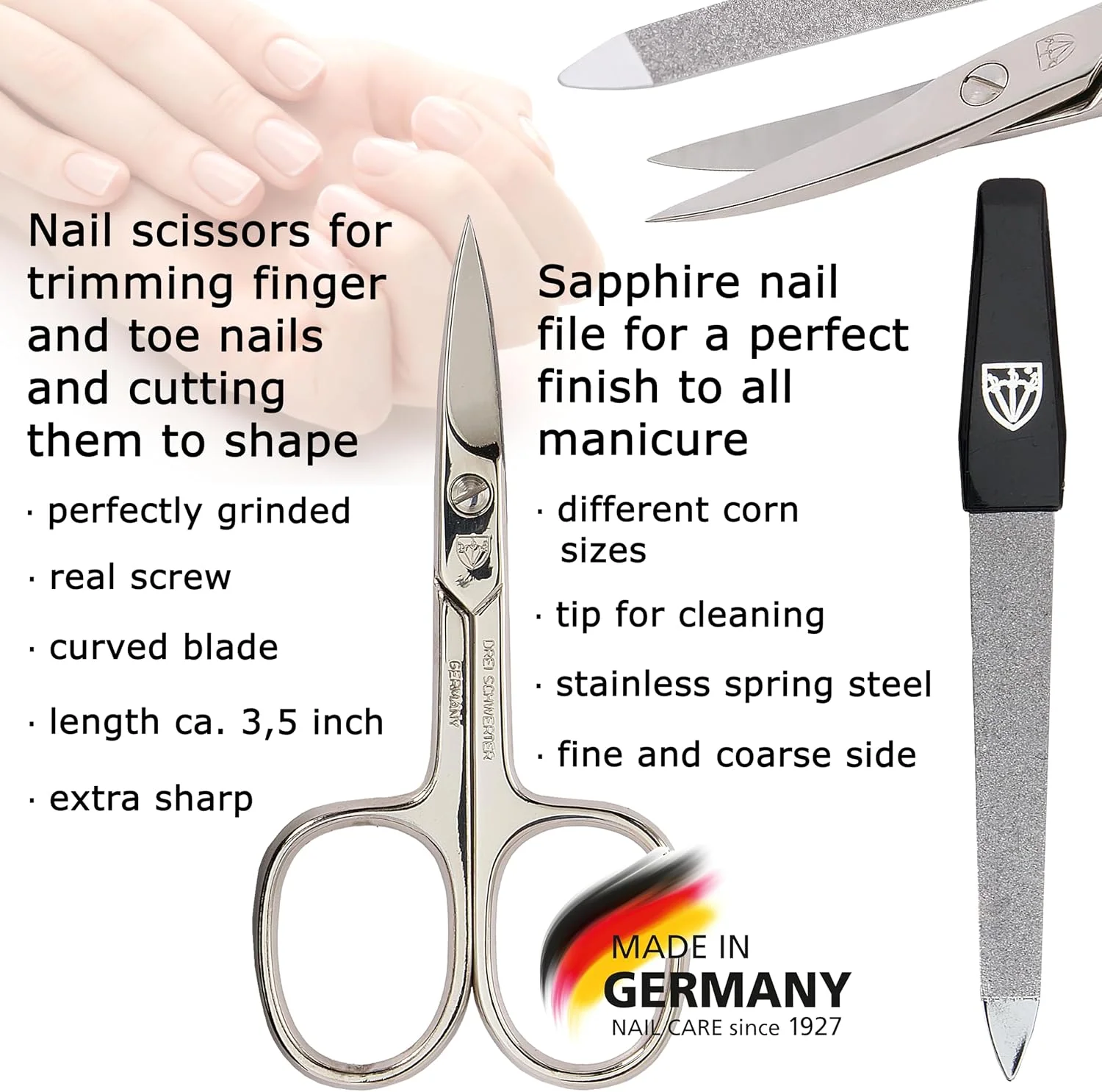 تری سورز آلمان - ست مانیکور و پدیکور 3 تکه با کیفیت عالی برای مراقبت حرفه ای از ناخن های دست و پا، شامل قیچی، سوهان و کیف چرمی اصل، ساخت سولینگن آلمان