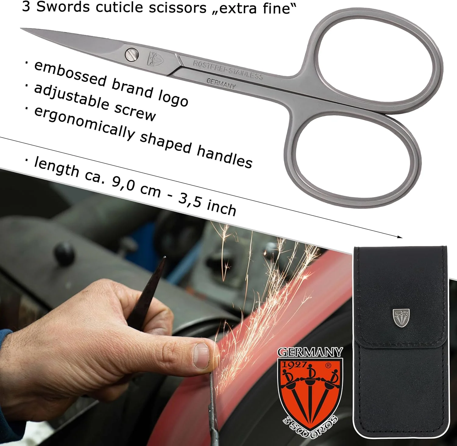 قیچی کوتیکول خمیده استیل ضد زنگ اینوکس با کیفیت برند 3 Swords Germany (1 عدد) به همراه کیف برای مانیکور پدیکور - مراقبت از ناخن توسط 3 Swords - ساخت سولینگن آلمان