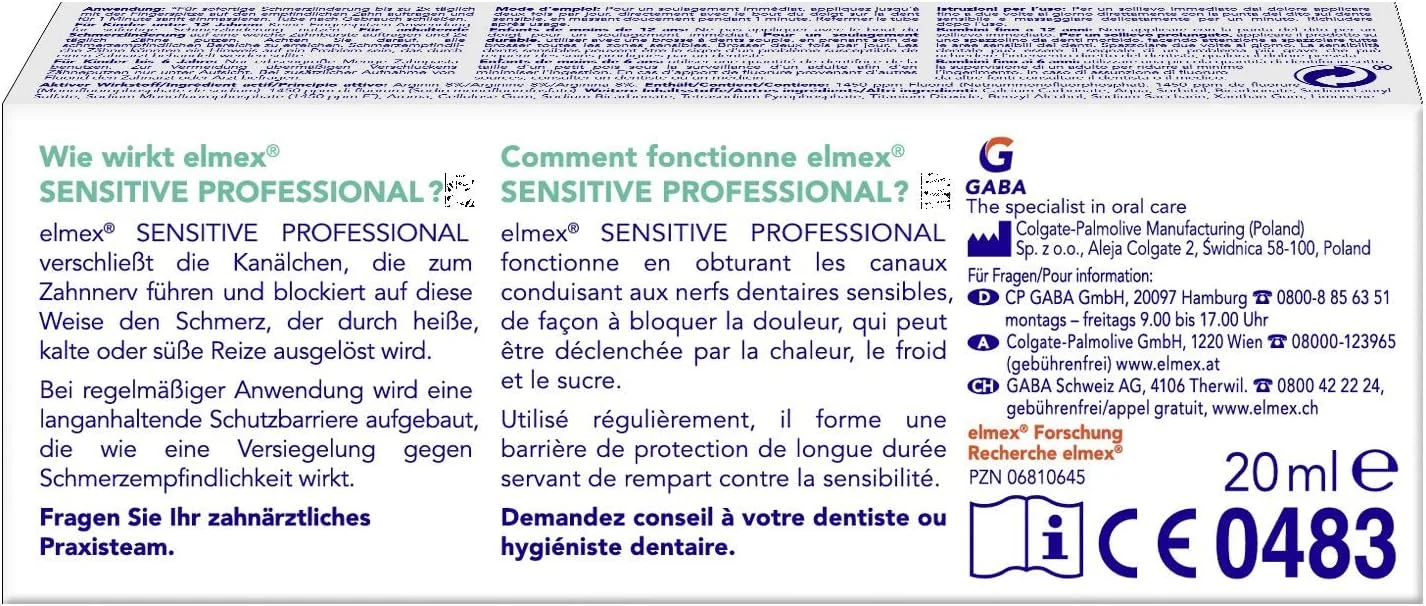 خمیر دندان elmex Sensitive Professional، 1 عدد 20 میلی لیتر - خمیر دندان برای دندان های حساس به درد، اندازه مناسب برای تست و مسافرت