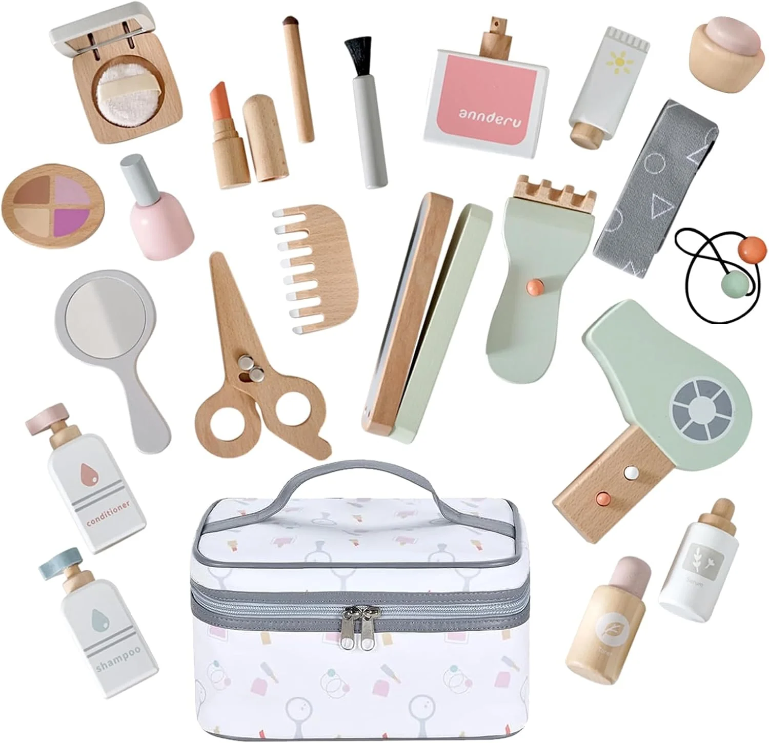 مجموعه اسباب بازی نقش آفرینی آرایشی 22 تکه TERRIFI، مجموعه اسباب بازی های سالن زیبایی چوبی برای دختران، با لوازم جانبی واقعی، مجموعه رژ لب پرنسس با مدل مو، مانیکور، جعبه آرایش، کیف لوازم جانبی هدیه برای دختران 3-12 ساله