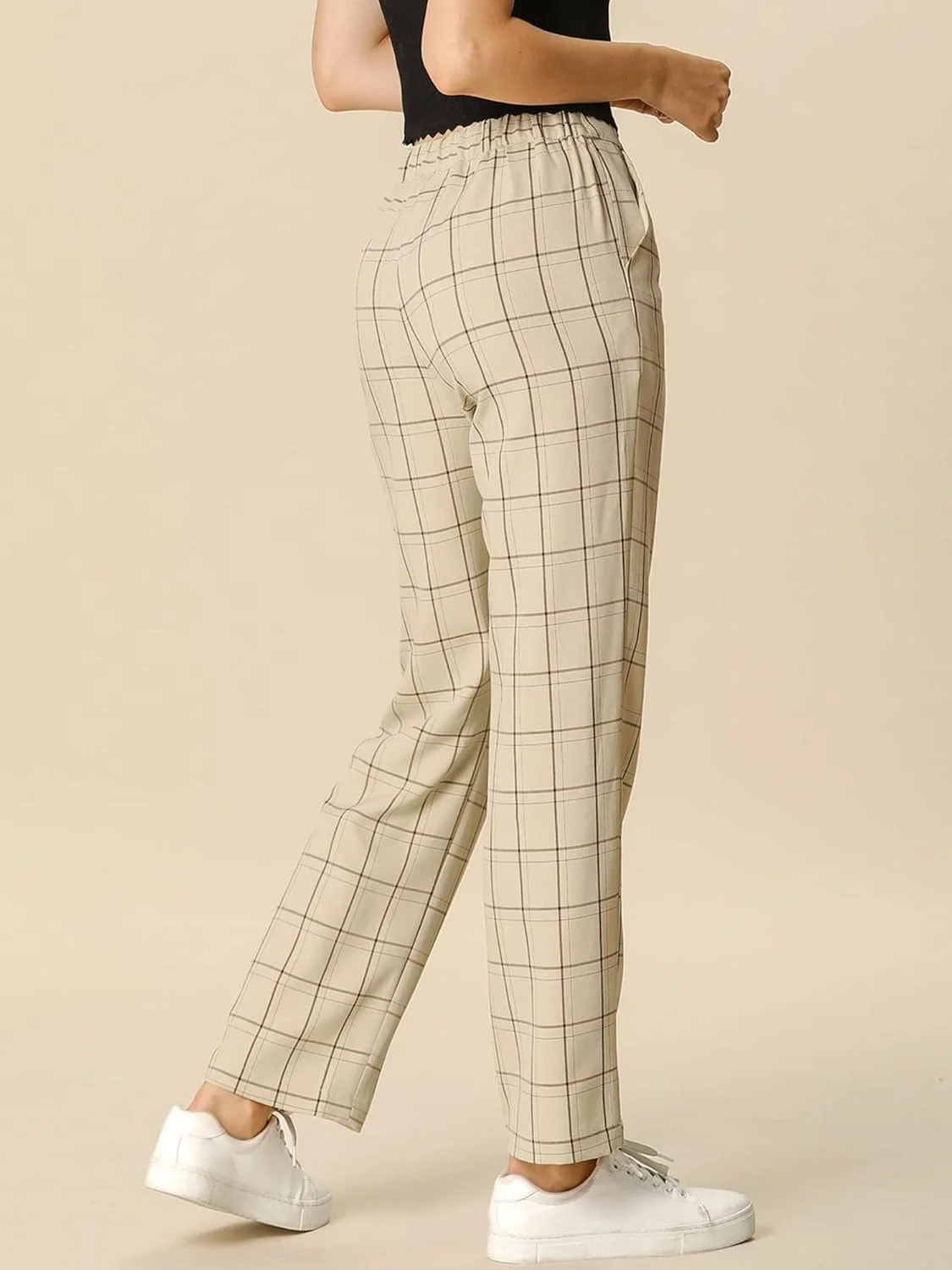 شلوار چهارخانه زنانه Allegra K، کمر کشی، مناسب کار، اداره، شلوار بلند شلوار چهارخانه زنانه Allegra K، کمر کشی، مناسب کار، اداره، شلوار بلند