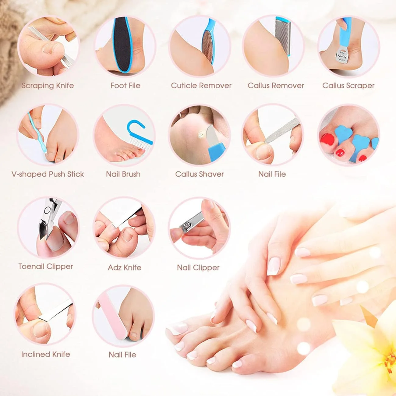 ست پدیکور U-HOOME، مجموعه 20 عددی ابزار پدیکور حرفه ای، ست مراقبت از پا از جنس استیل ضد زنگ برای از بین بردن پوست سفت و پوست سر