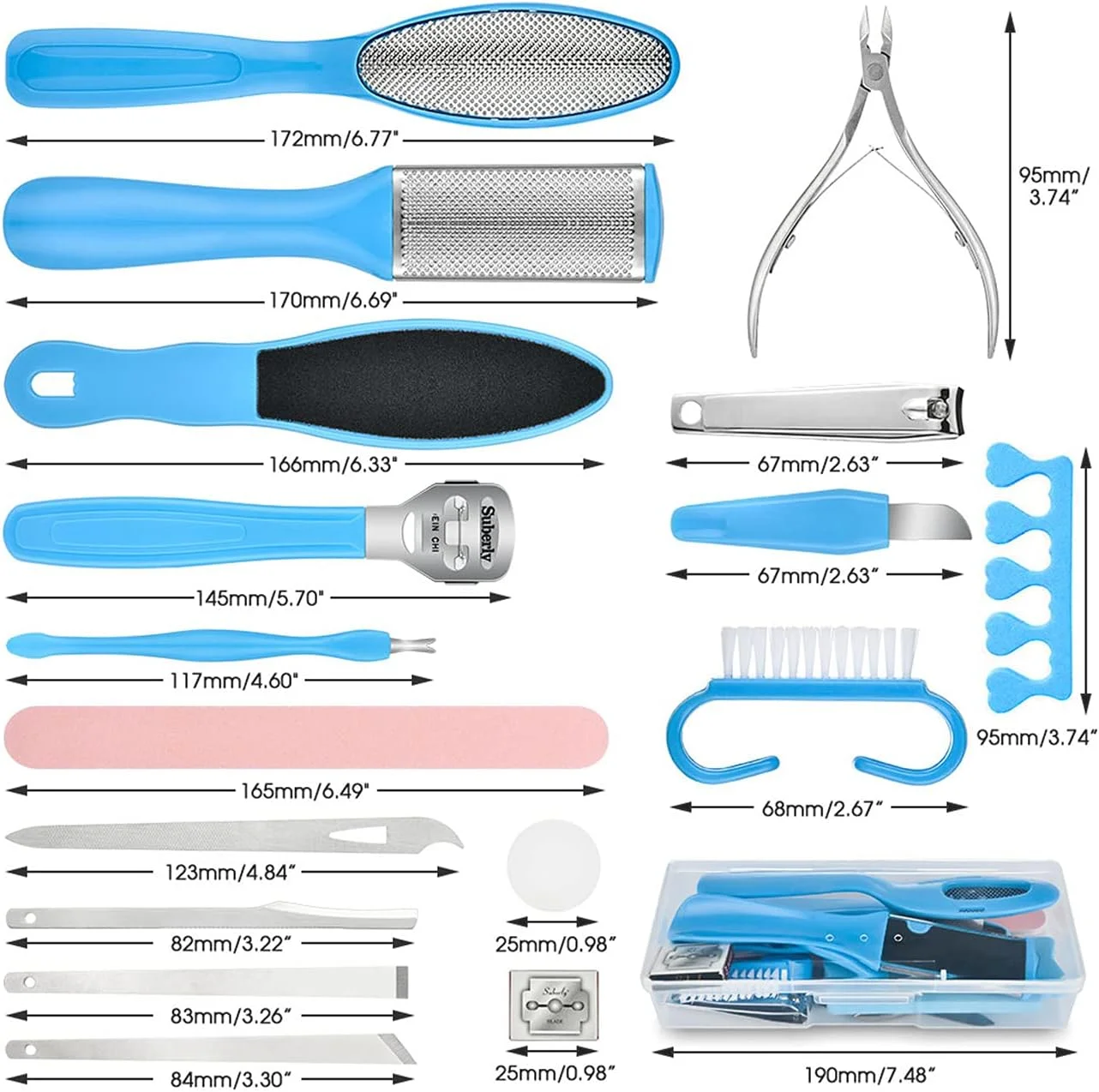 ست پدیکور U-HOOME، مجموعه 20 عددی ابزار پدیکور حرفه ای، ست مراقبت از پا از جنس استیل ضد زنگ برای از بین بردن پوست سفت و پوست سر
