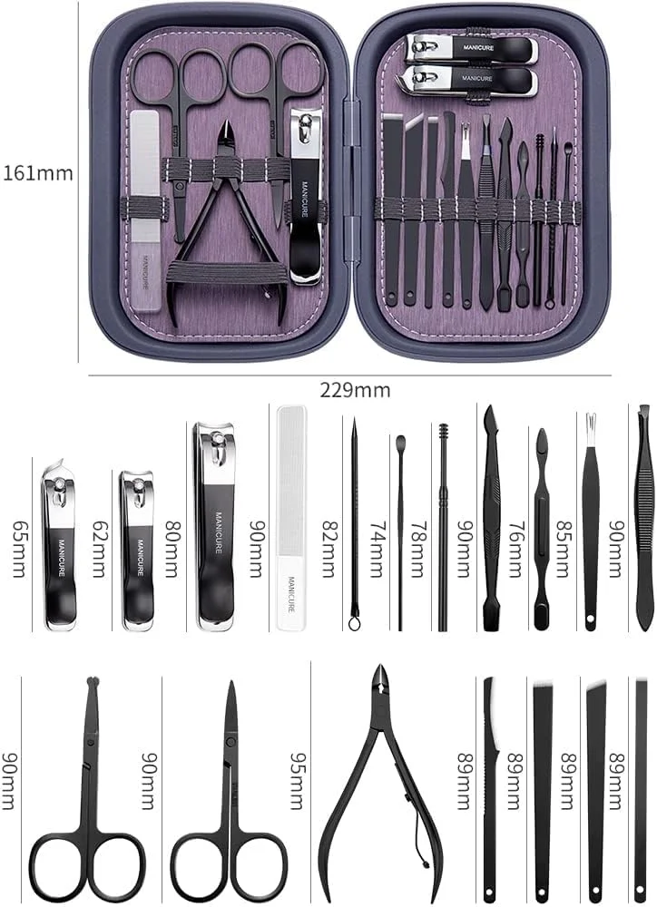 ست مانیکور TZAONEN با کیف، ست ناخن گیر پدیکور - ست مانیکور 18 تکه استیل ضد زنگ، ست های حرفه ای پیرایش، ابزار قیچی مراقبت از ناخن (آبی تیره) ست مانیکور TZAONEN با کیف، ست ناخن گیر پدیکور - ست مانیکور 18 تکه استیل ضد زنگ، ست های حرفه ای پیرایش، ابزار قیچی مراقبت از ناخن (آبی تیره)