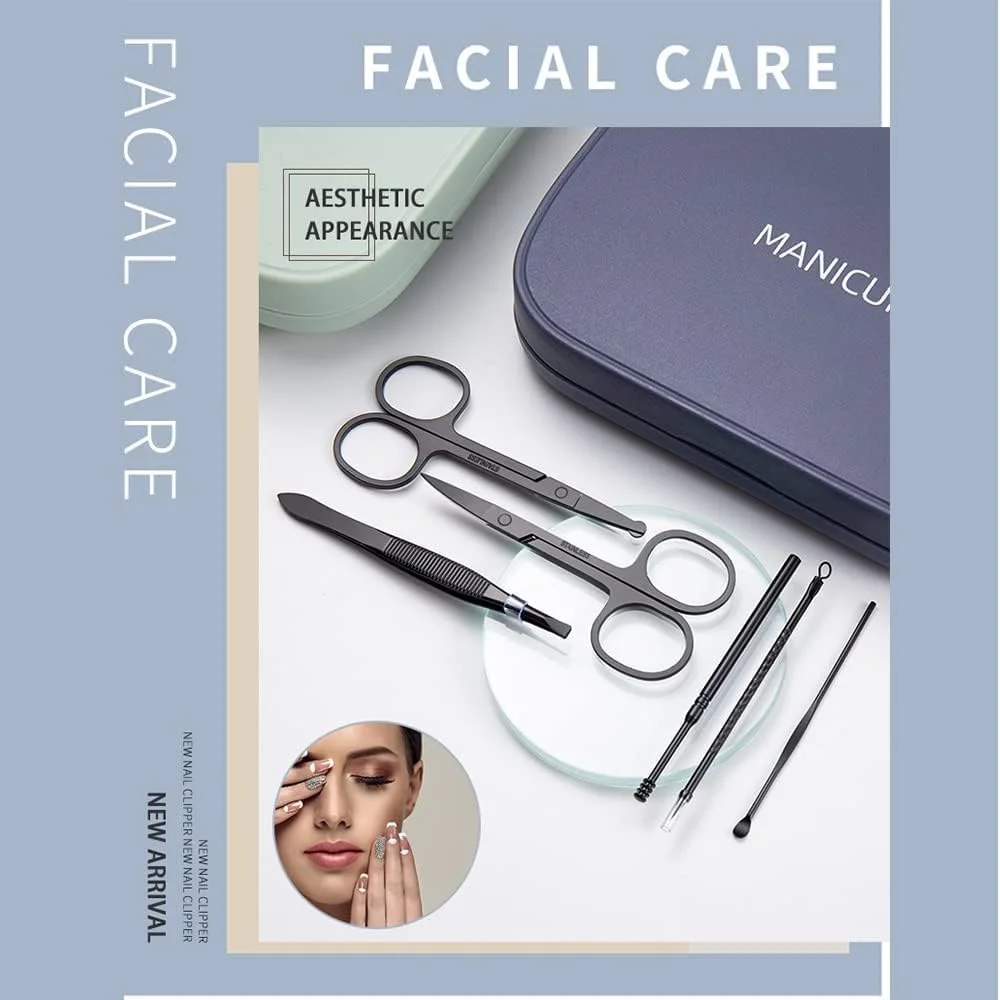 ست مانیکور TZAONEN با کیف، ست ناخن گیر پدیکور - ست مانیکور 18 تکه استیل ضد زنگ، ست های حرفه ای پیرایش، ابزار قیچی مراقبت از ناخن (آبی تیره) ست مانیکور TZAONEN با کیف، ست ناخن گیر پدیکور - ست مانیکور 18 تکه استیل ضد زنگ، ست های حرفه ای پیرایش، ابزار قیچی مراقبت از ناخن (آبی تیره)