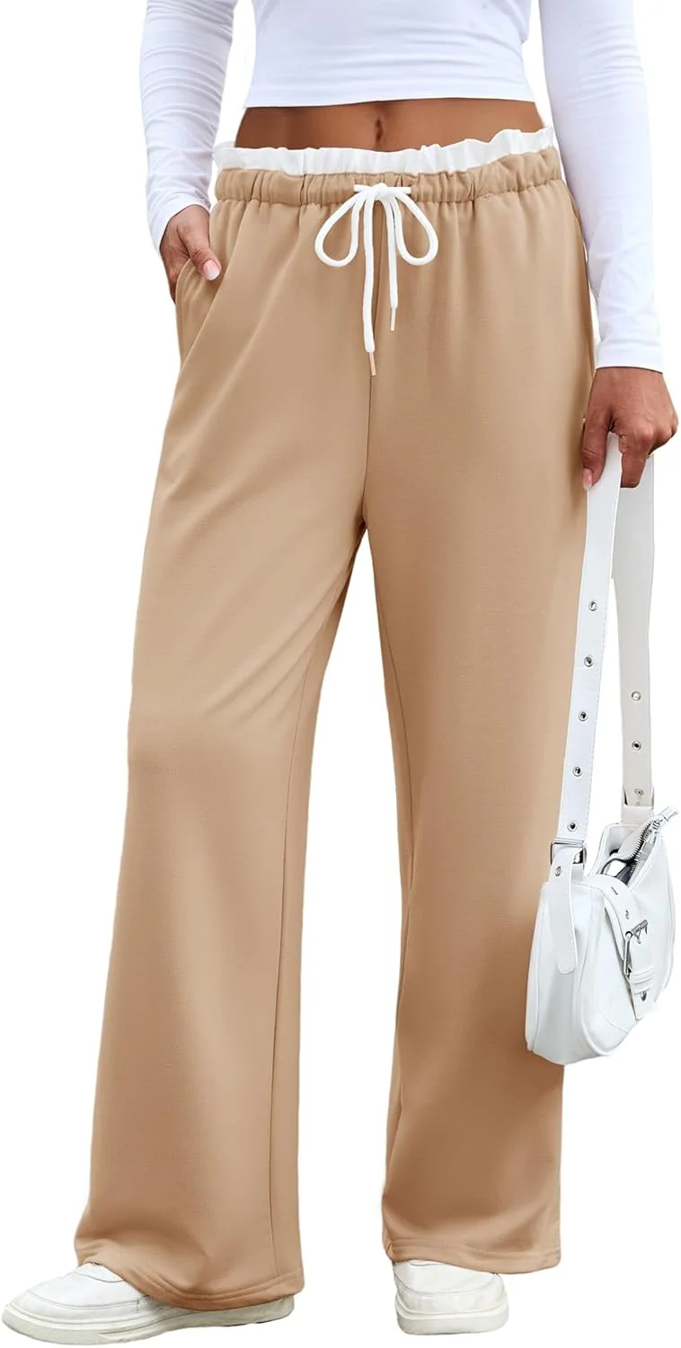 شلوار گرمکن پاچه گشاد زنانه Anbech، شلوار ورزشی بگ کمر پایین با بند، شلوار راحتی زنانه، شلوار جاگر با جیب شلوار گرمکن پاچه گشاد زنانه Anbech، شلوار ورزشی بگ کمر پایین با بند، شلوار راحتی زنانه، شلوار جاگر با جیب