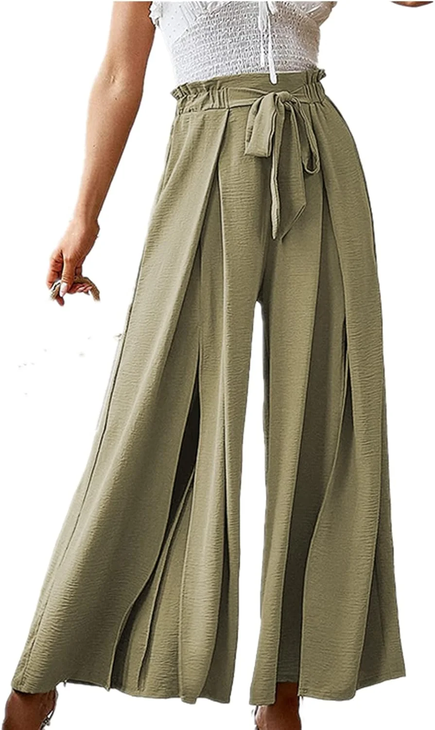 شلوار زنانه راسته و گشاد رنگ ثابت ANNA GARDEN، کمر بلند، گشاد و نازک، شلوار مد روز غیر رسمی (سفید، XL)