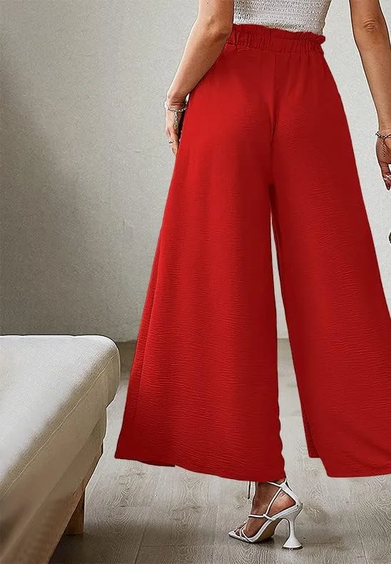 شلوار زنانه راسته و گشاد رنگ ثابت ANNA GARDEN، کمر بلند، گشاد و نازک، شلوار مد روز غیر رسمی (سفید، XL)