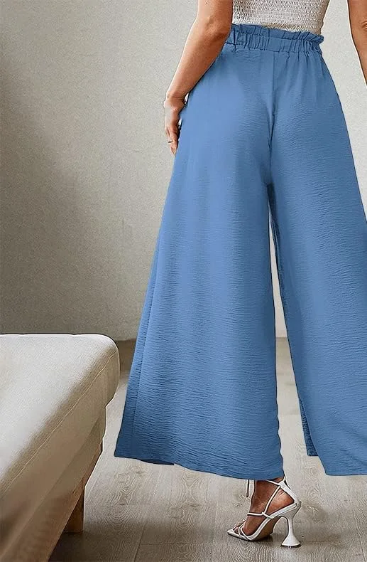 شلوار زنانه راسته و گشاد رنگ ثابت ANNA GARDEN، کمر بلند، گشاد و نازک، شلوار مد روز غیر رسمی (سفید، XL)