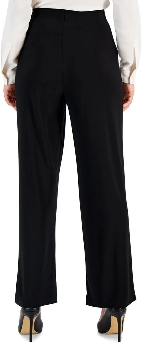 شلوار زنانه آنه کلاین، مدل Petite Solid ITY با پاچه گشاد بافتنی - مشکی