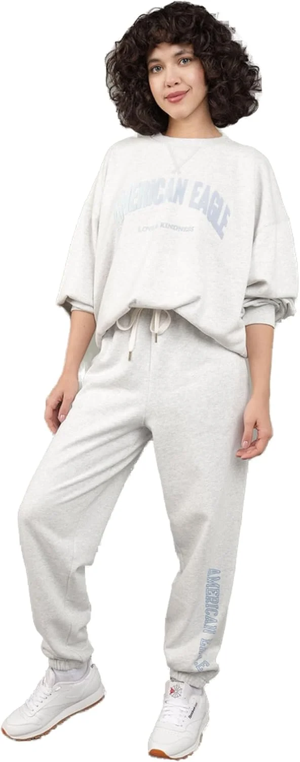 شلوار جاگر زنانه پشمی امریکن ایگل طرح دار، مدل بگ، سایز XS، طوسی خاکستری