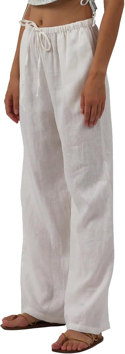 شلوار زنانه لینن خالص آماژیو، شلوار لینن گشاد و راحت زنانه تابستانی با پاچه های پهن و جیب شلوار زنانه لینن خالص آماژیو، شلوار لینن گشاد و راحت زنانه تابستانی با پاچه های پهن و جیب