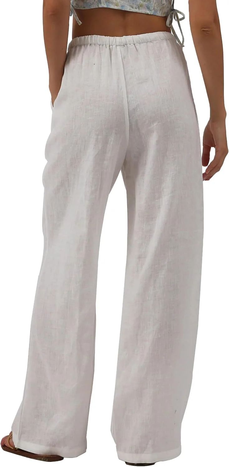شلوار زنانه لینن خالص آماژیو، شلوار لینن گشاد و راحت زنانه تابستانی با پاچه های پهن و جیب شلوار زنانه لینن خالص آماژیو، شلوار لینن گشاد و راحت زنانه تابستانی با پاچه های پهن و جیب