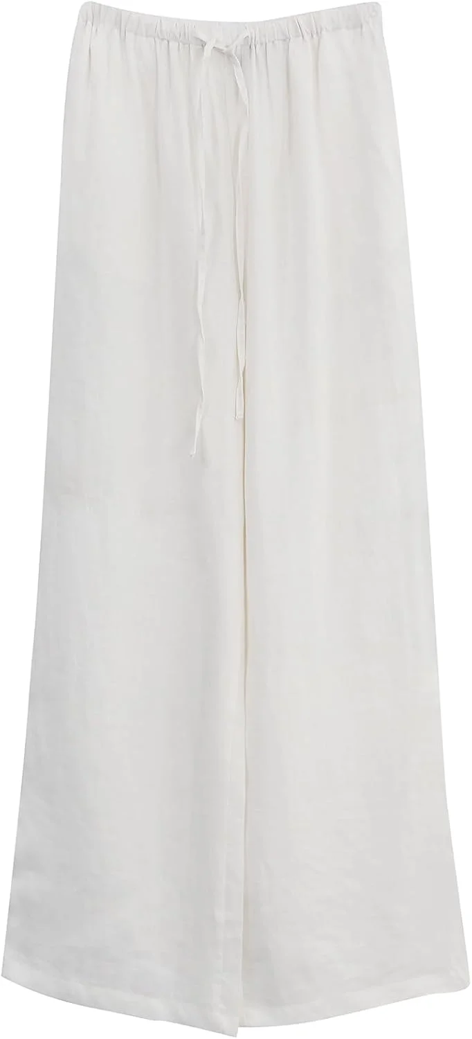 شلوار زنانه لینن خالص آماژیو، شلوار لینن گشاد و راحت زنانه تابستانی با پاچه های پهن و جیب شلوار زنانه لینن خالص آماژیو، شلوار لینن گشاد و راحت زنانه تابستانی با پاچه های پهن و جیب