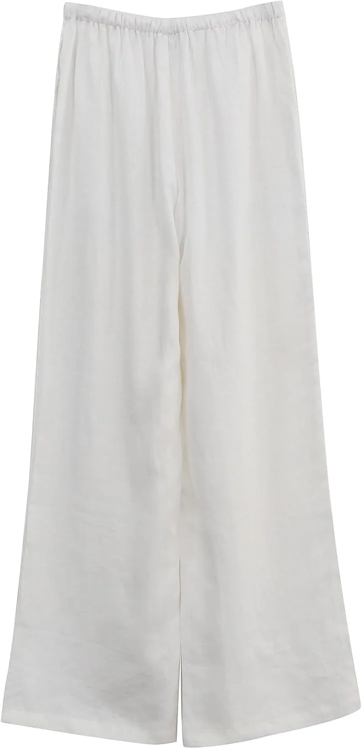 شلوار زنانه لینن خالص آماژیو، شلوار لینن گشاد و راحت زنانه تابستانی با پاچه های پهن و جیب شلوار زنانه لینن خالص آماژیو، شلوار لینن گشاد و راحت زنانه تابستانی با پاچه های پهن و جیب