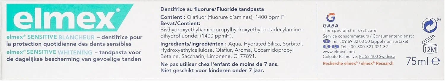 خمیر دندان سفید کننده دندان های حساس Elmex حجم 75 میلی لیتر