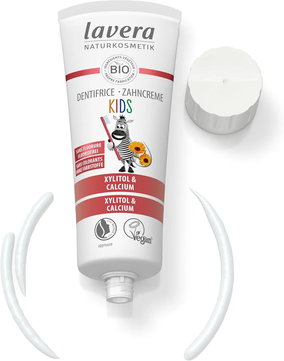 خمیر دندان کودک لاورا بدون فلوراید - بدون رنگ - محافظت از دندان های شیری - شیرین و میوه ای - کالاندولا ارگانیک - وگان - 75 میلی لیتر