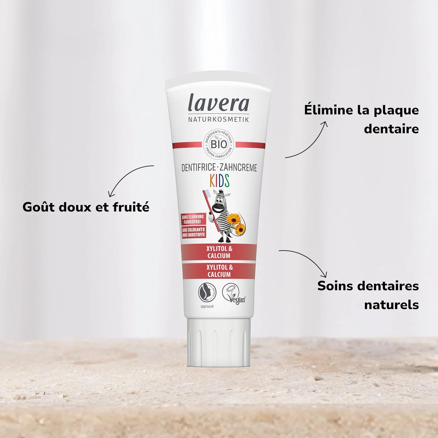 خمیر دندان کودک لاورا بدون فلوراید - بدون رنگ - محافظت از دندان های شیری - شیرین و میوه ای - کالاندولا ارگانیک - وگان - 75 میلی لیتر