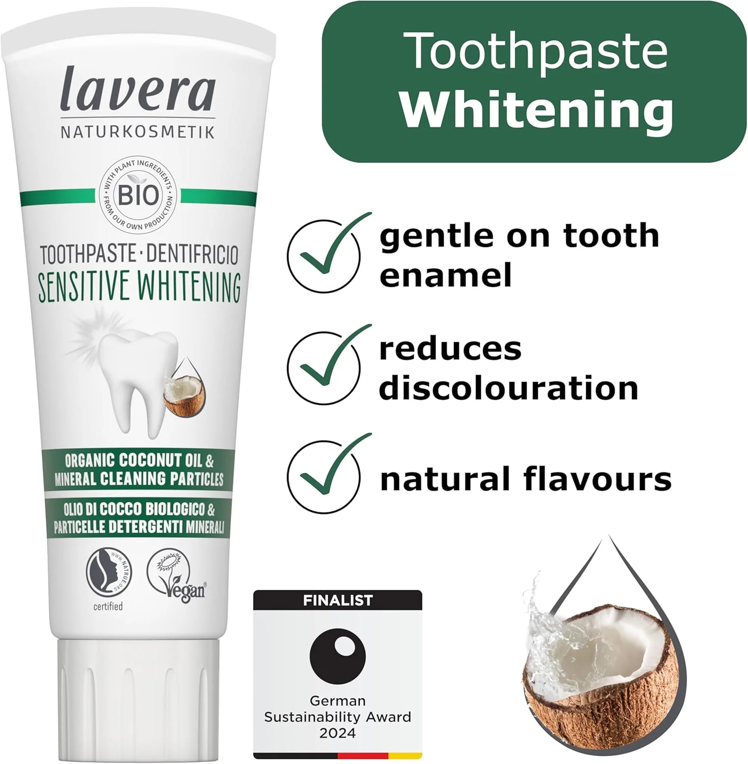 خمیر دندان سفید کننده ملایم ارگانیک لاورا حاوی فلوراید 75 میلی لیتر