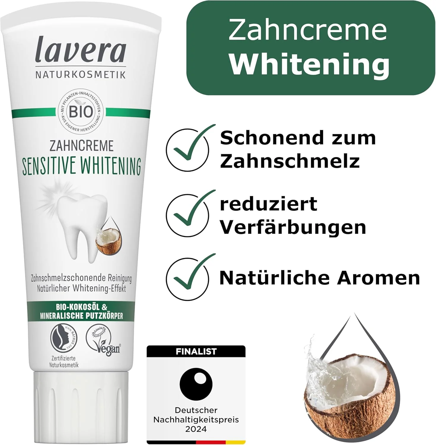 خمیر دندان سفید کننده ملایم لاورا - محافظت 5 گانه - سفید کننده طبیعی - ملایم بر روی دندان ها - حاوی سلولز بامبو و سدیم فلوراید - وگان - 75 میلی لیتر