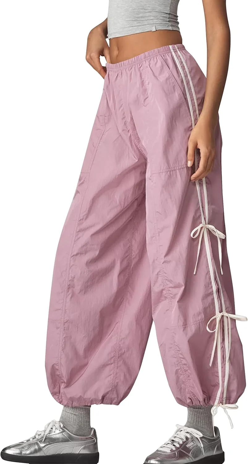 شلوار ترَک زنانه Anoumcy با پاپیون در پهلو، مناسب تابستان، سبک، گشاد، شلوار راحتی Y2K با جیب شلوار ترَک زنانه Anoumcy با پاپیون در پهلو، مناسب تابستان، سبک، گشاد، شلوار راحتی Y2K با جیب