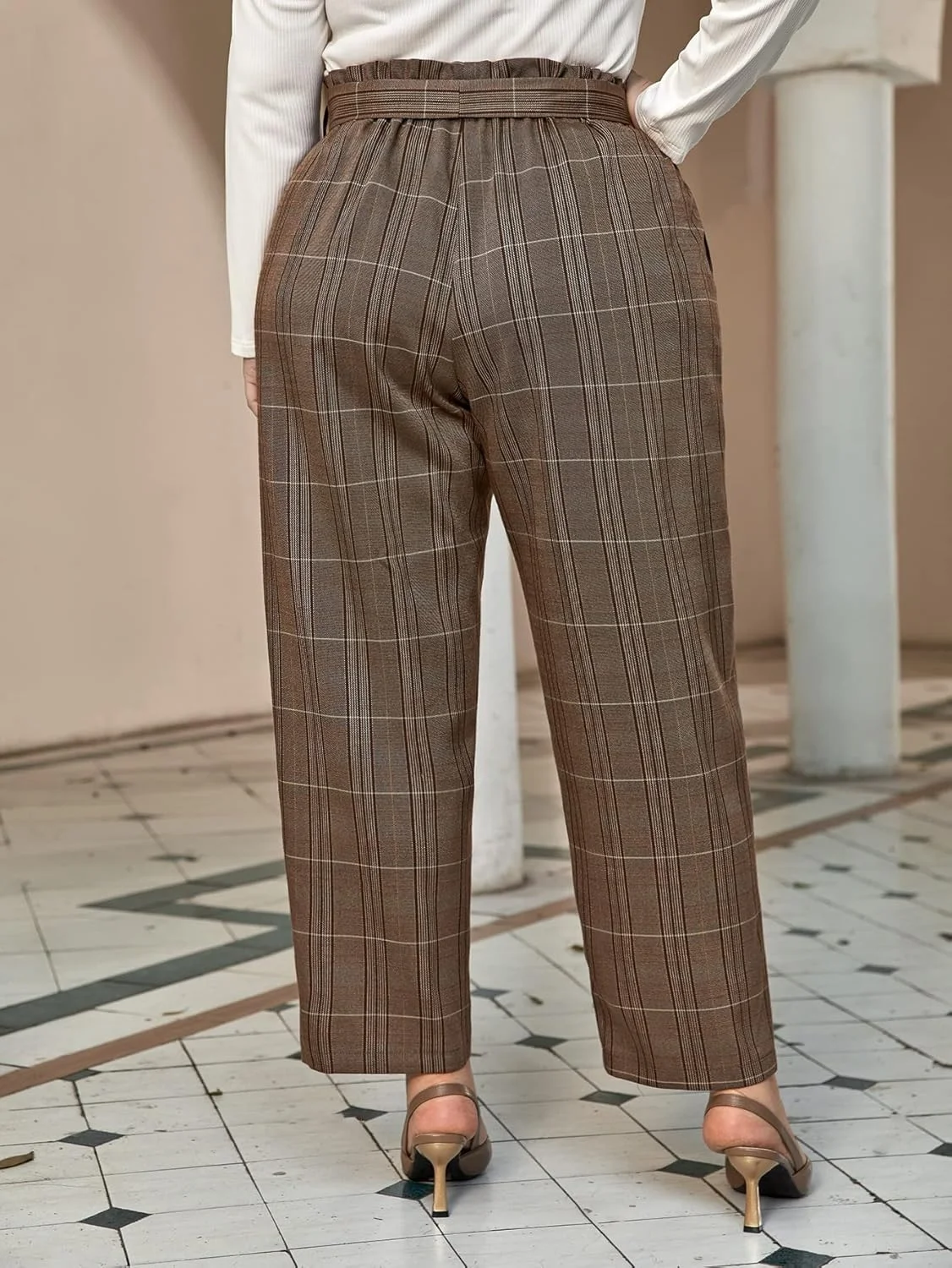 کت و شلوار زنانه AOCATE، شلوار راسته چهارخانه کمربند دار (رنگ: چند رنگ، سایز: 1XL) کت و شلوار زنانه AOCATE، شلوار راسته چهارخانه کمربند دار (رنگ: چند رنگ، سایز: 1XL)